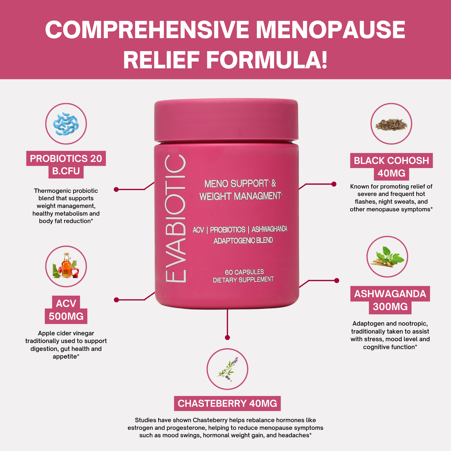 Key ingredients in Evabiotic menopause supplement with benefits