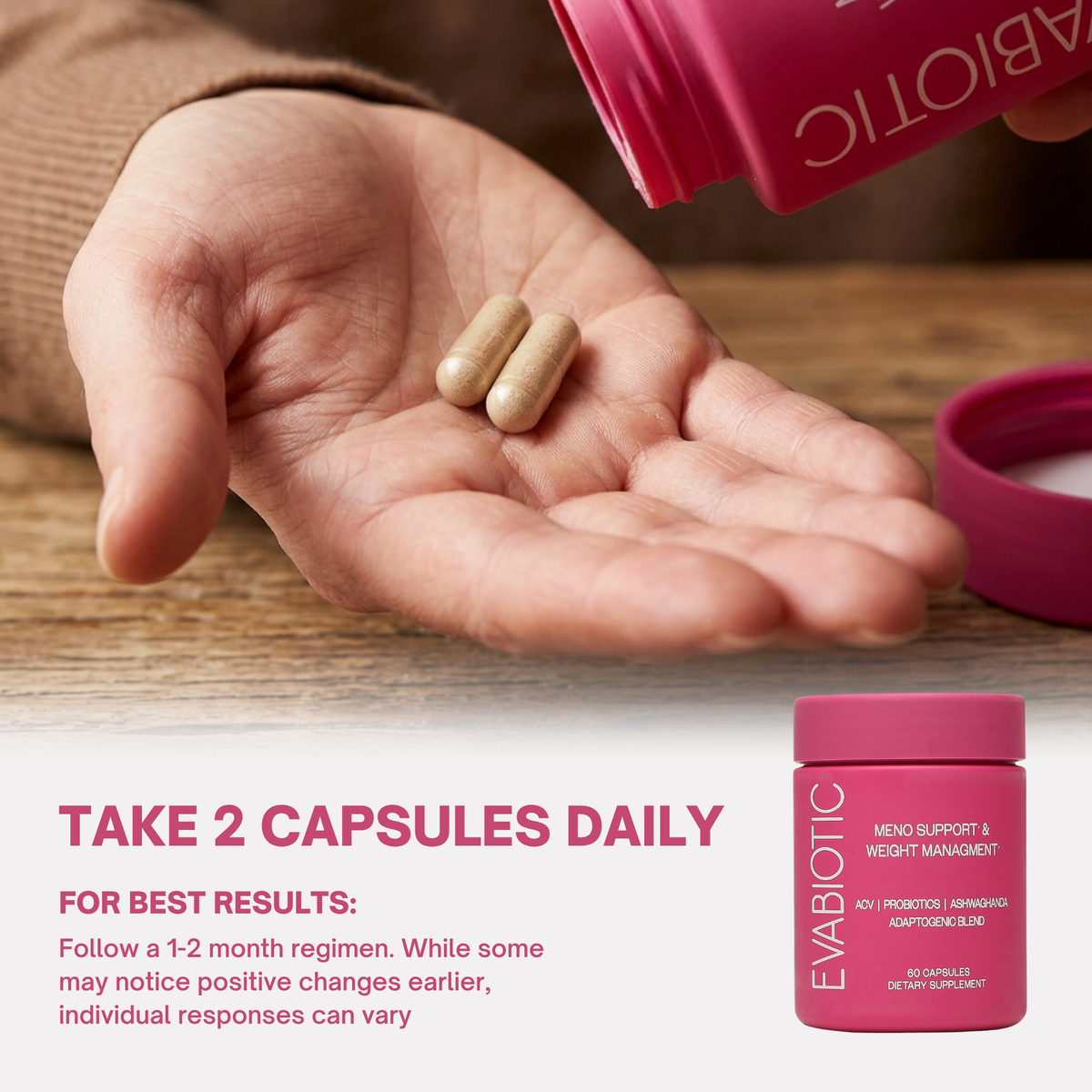 Take 2 capsules daily - Evabiotic recommended use